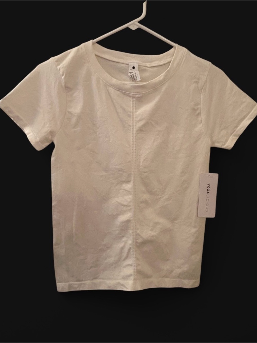 Yogalicious White Short Sleeve Tee with Center Seam